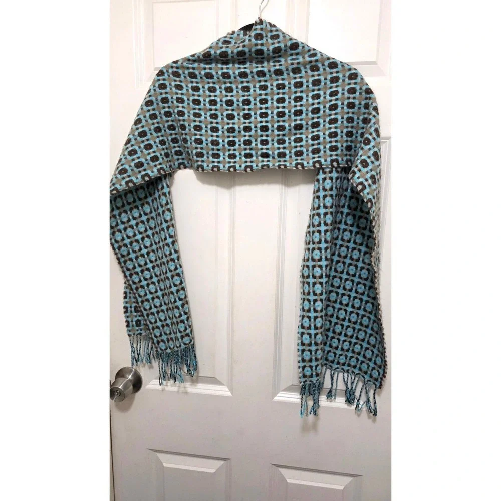 Soft Than & Cashmere Brown Patterned Acrylic Scarf Fringed Ends 12‎ x 65